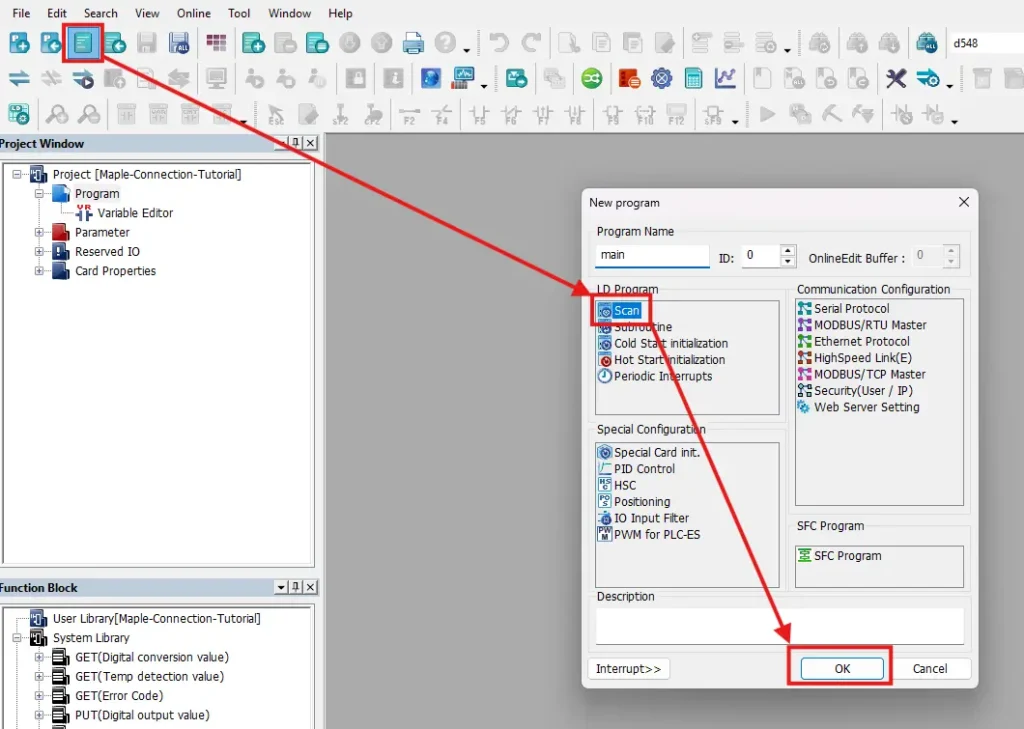 Creating a new main scan program in MapleLogic