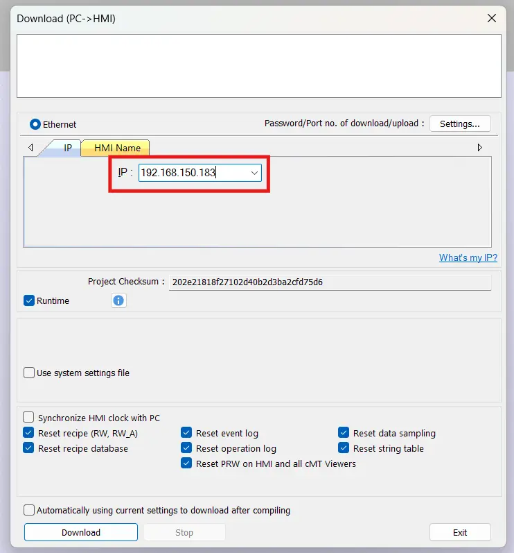 The Download window of EBPro