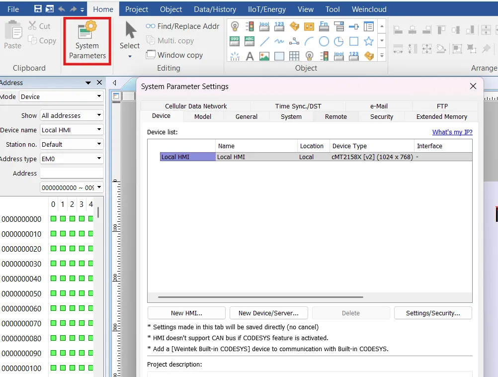 cMT2158Xv2 System Parameters