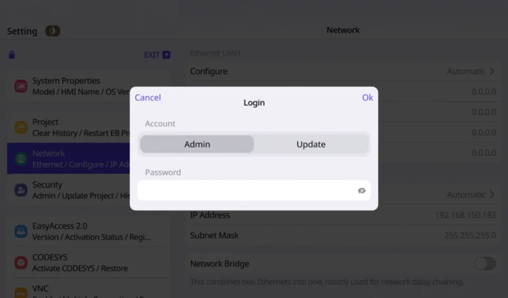 Admin prompt for a cMT