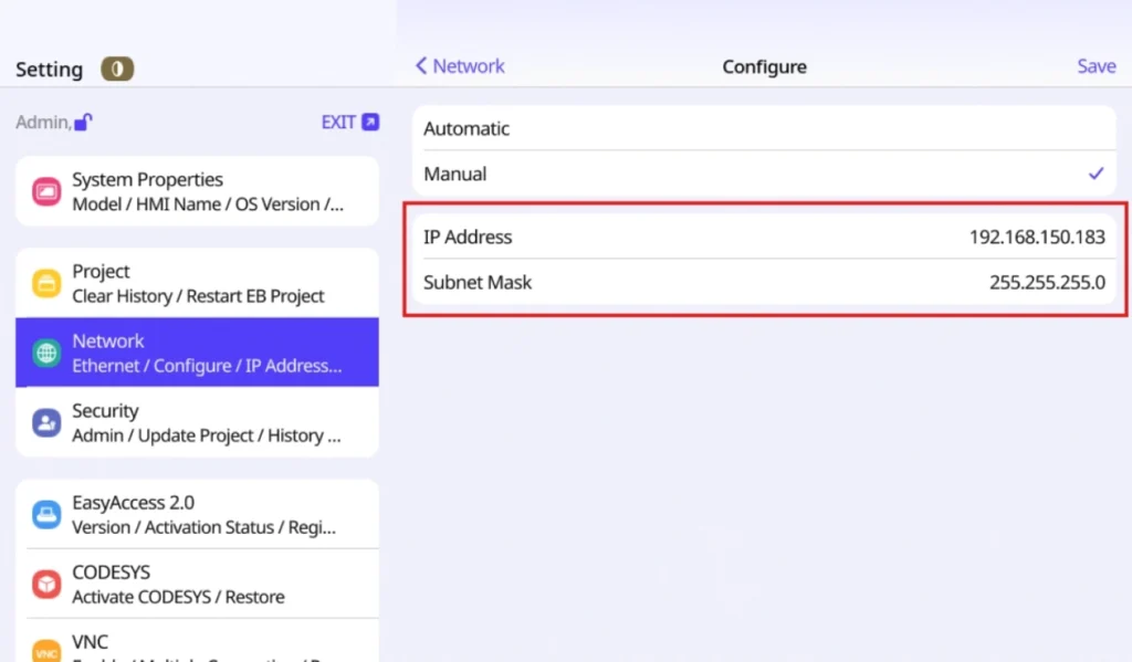 IP address and Subnet Mask settings