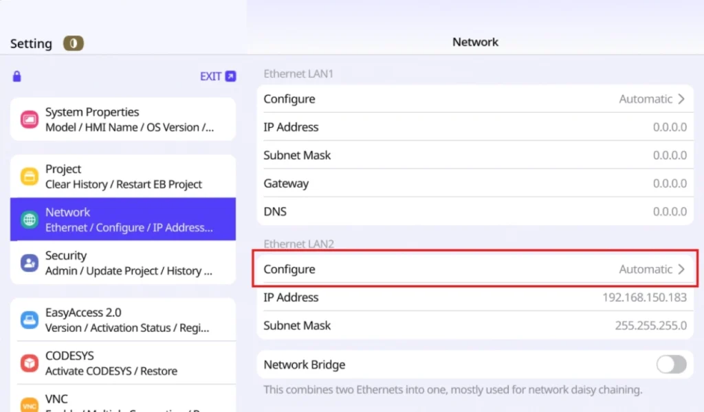 Network configuration in the cMT series