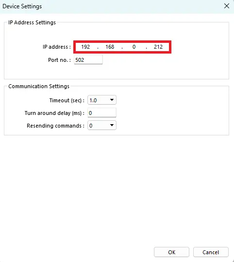 window showing IP Address in EBPro Online Simulation project demonstrating how to connect Remote I/O to a Maple Systems HMI