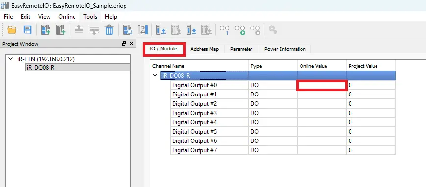 EasyRemote IO Cannel Monitor sample screen