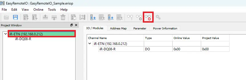 EasyRemote IO in online monitoring mode