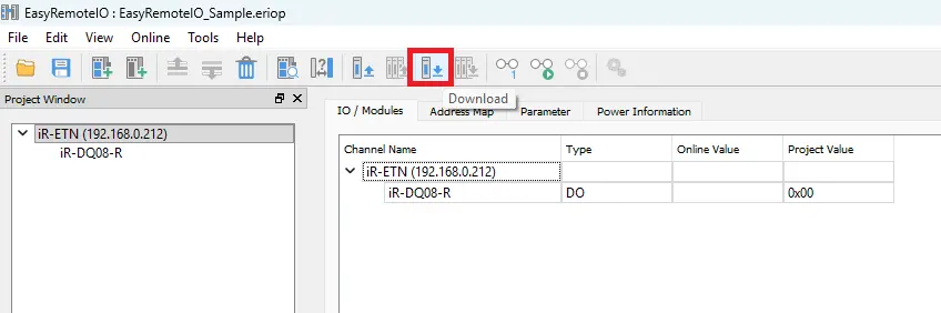 EasyRemote IO download button on toolbar