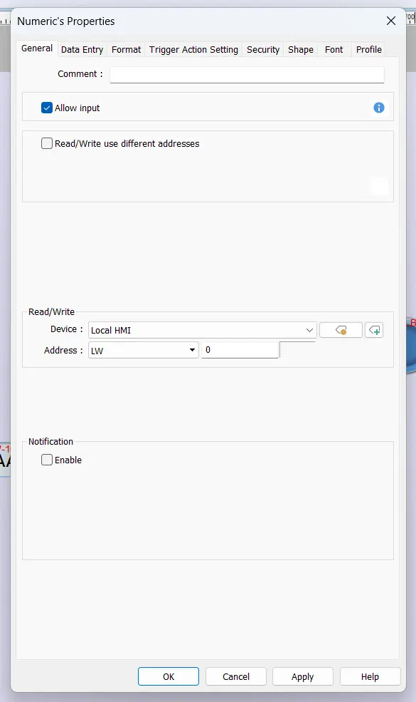 pointing a numeric object to LW-0
