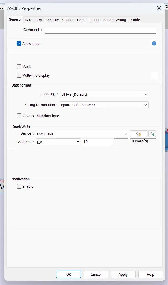 Making an EBPro ASCII object read LW-10