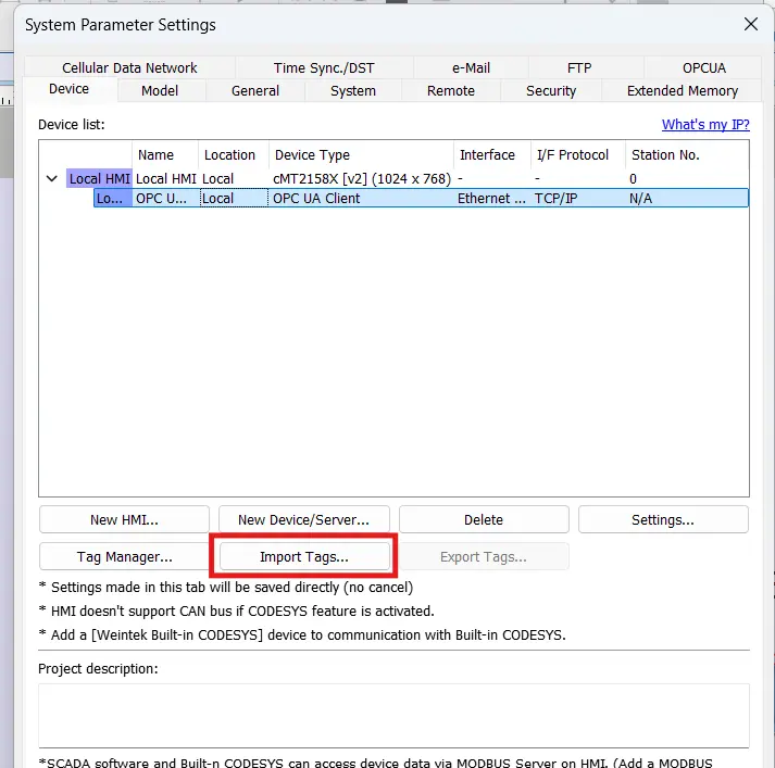 Importing tags to the OPC UA client driver of EBPro