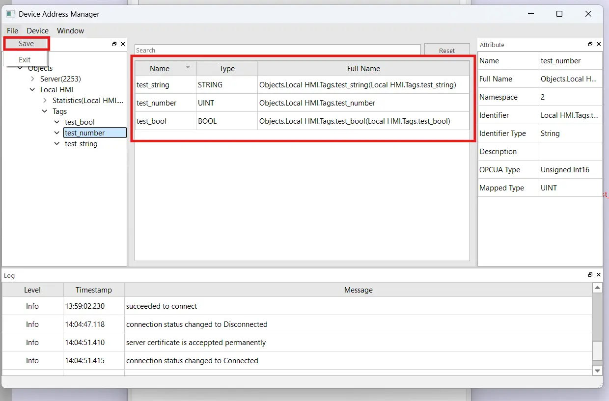 Saving my tag imports to the OPC UA client driver of EBPro