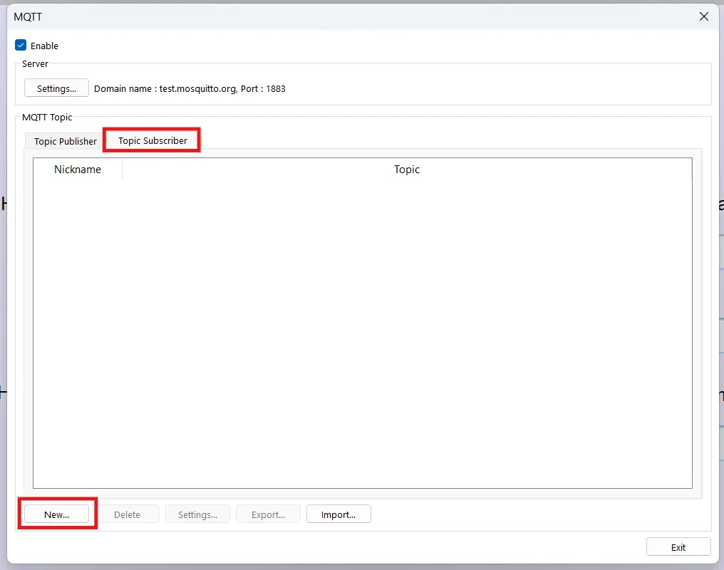 Creating a new MQTT subscription topic in EBPro