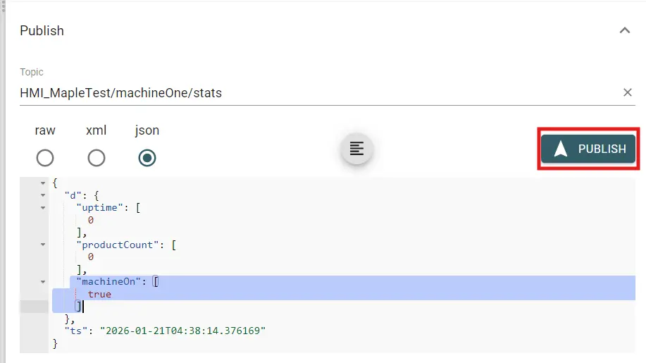 An example of Publishing a message to an MQTT broker via MQTT Explorer.