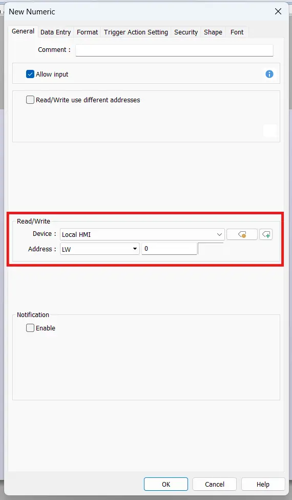 Read/Write address of an EBPro numeric object