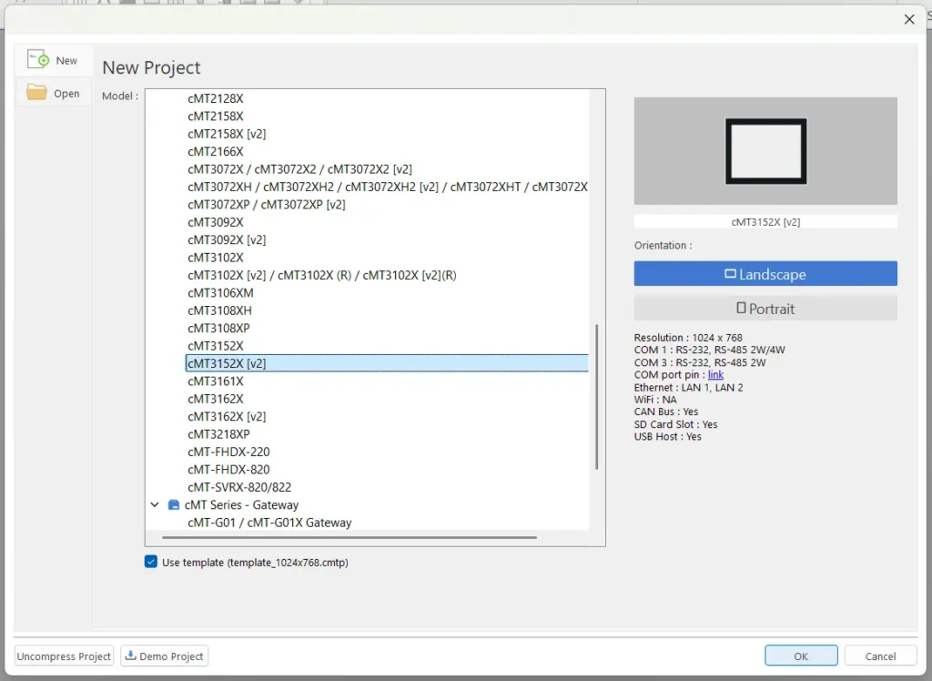 new cMT3152Xv2 project in EBPro