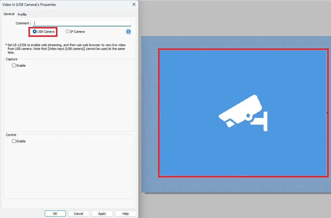 EBPro adding a USB Camera object