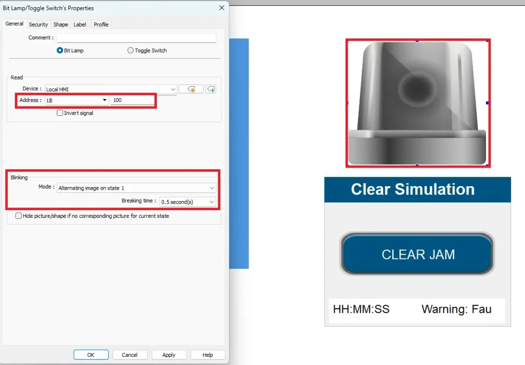 EBPro adding a bit lamp for the jam fault alarm