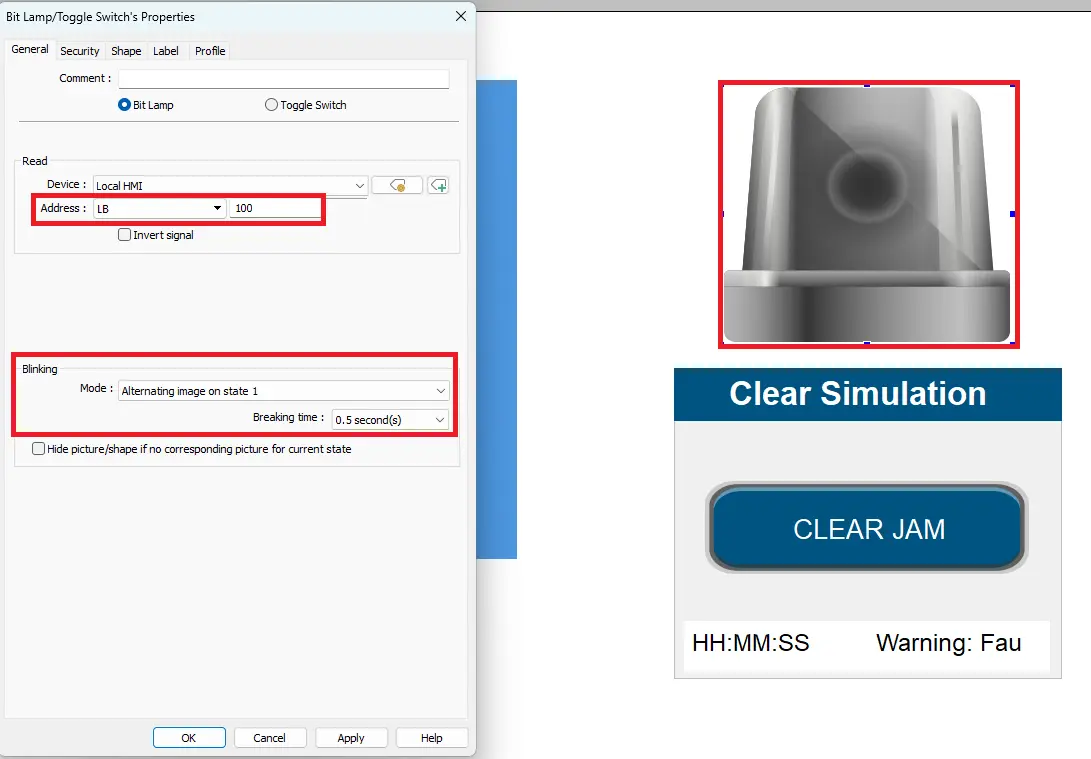 EBPro adding a bit lamp for the jam fault alarm