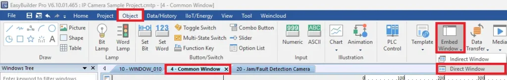 EBPro common window adding direct window object