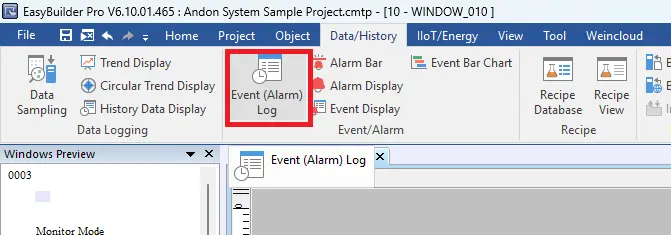 EBPro Project adding an event alarm log