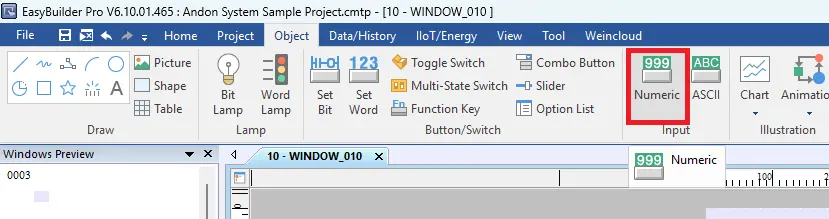 EBPro Project adding a numeric input object