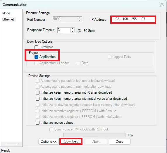 MAPware-7000 Downloading Project IP address check application and click download