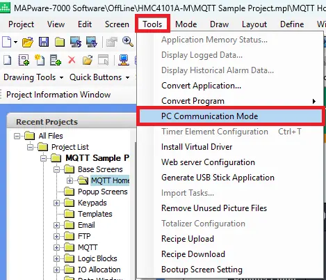 MAPware-7000 Downloading Project Tools PC Communication Mode