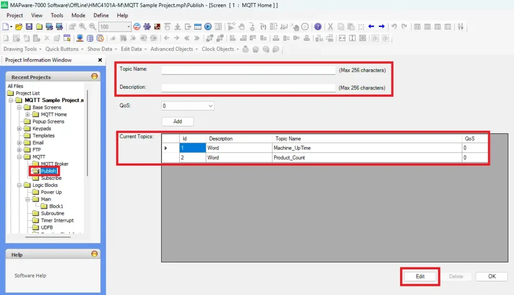 MAPware-7000 MQTT Broker Publish Settings