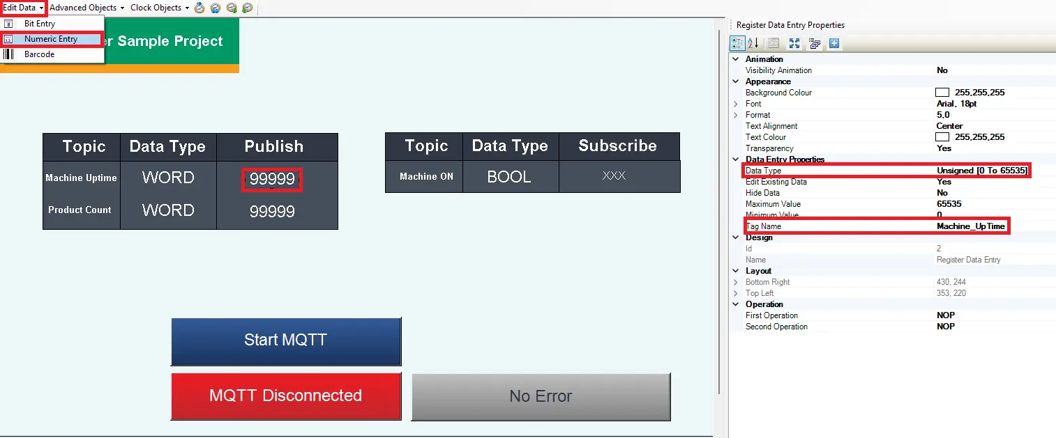 MAPware-7000 MQTT Broker adding numeric entry for machine up time