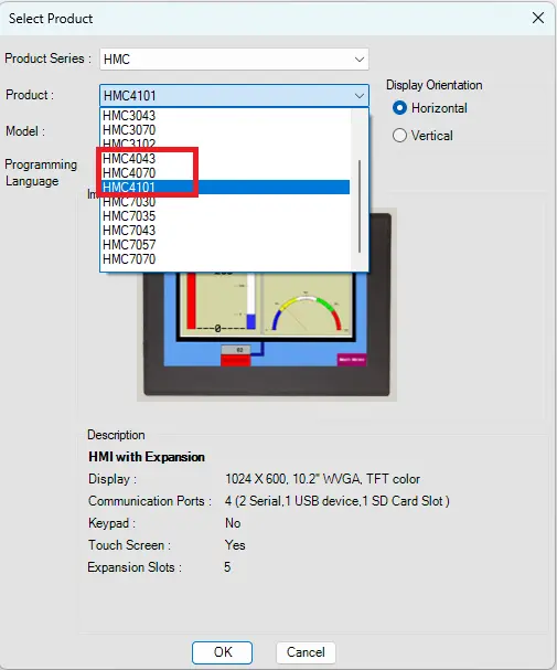 MAPware-7000 Starting new project select HMC4000 series
