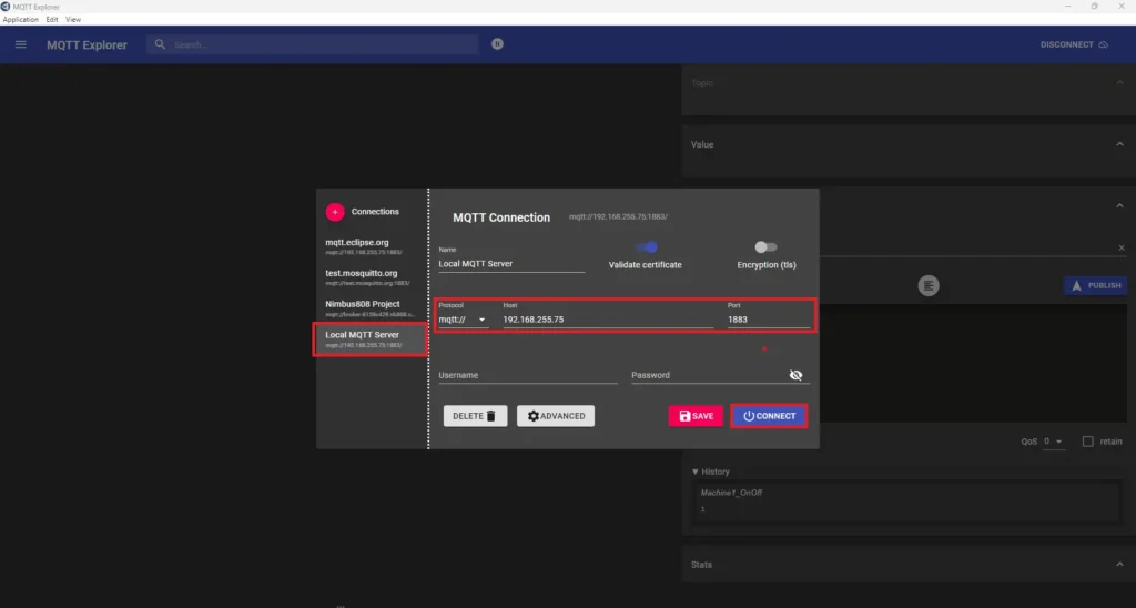 MQTT Explorer connected to MQTT local server How to Connect a Maple Systems PLC to MQTT