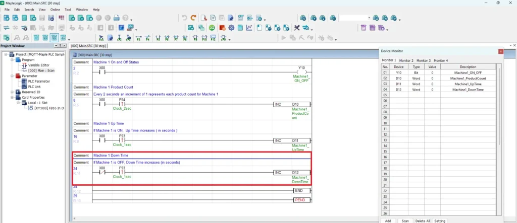 MapleLogic Main Scan Ladder Logic Machine 1 Down Time How to Connect a Maple Systems PLC to MQTT