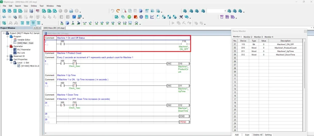 MapleLogic Main Scan Ladder Logic Machine 1 On and Off How to Connect a Maple Systems PLC to MQTT