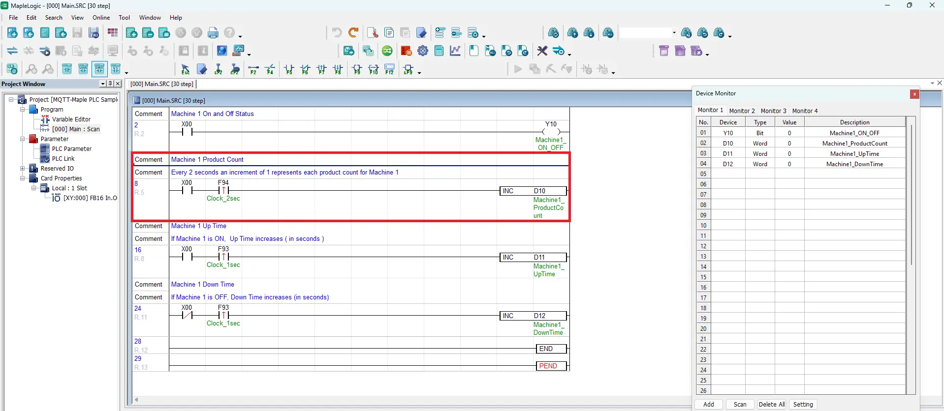 MapleLogic Main Scan Ladder Logic Machine 1 Product Count