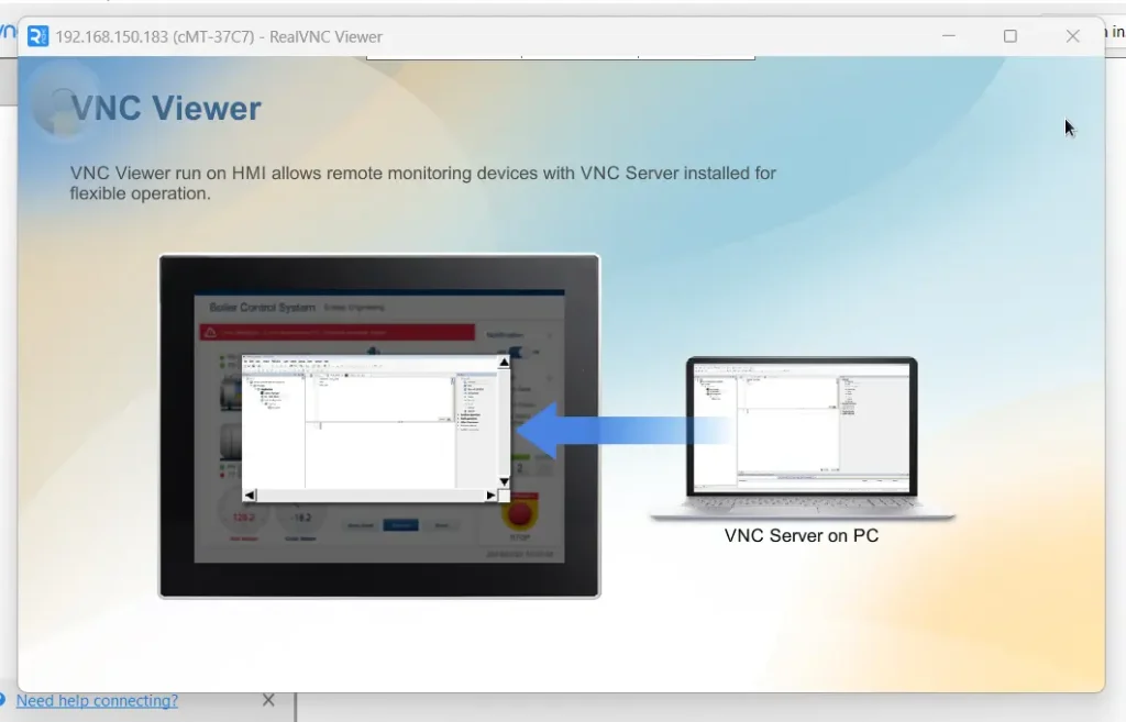 Connecting to the HMI through a VNC viewer
