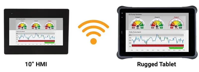 cMT-to-Tablet-with-Wifi Maple Systems HMI and Rugged Tablet connected over Wi-Fi