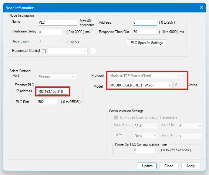 Configuring the Ethernet Node Settings