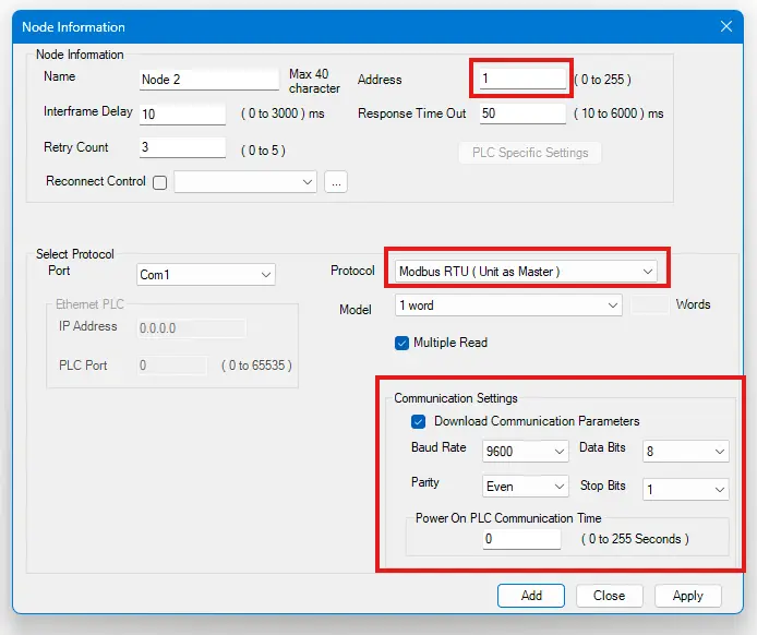 Configuring the Serial Node Settings in MAPware-7000