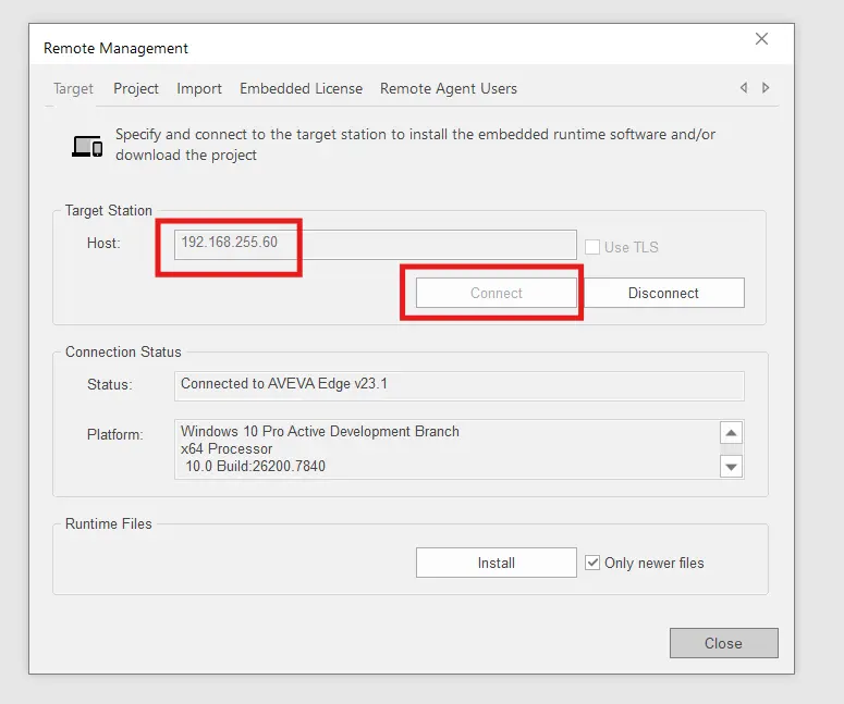 connecting to runtime machine