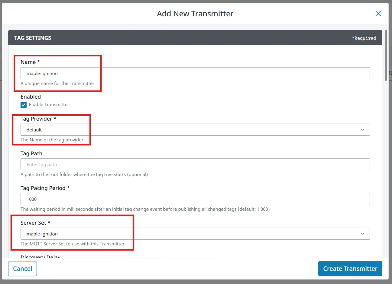 Creating and naming a Transmitter