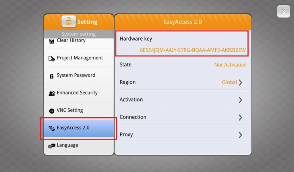 EasyAccess2.0 device hardware key EasyAccess2.0 device hardware key