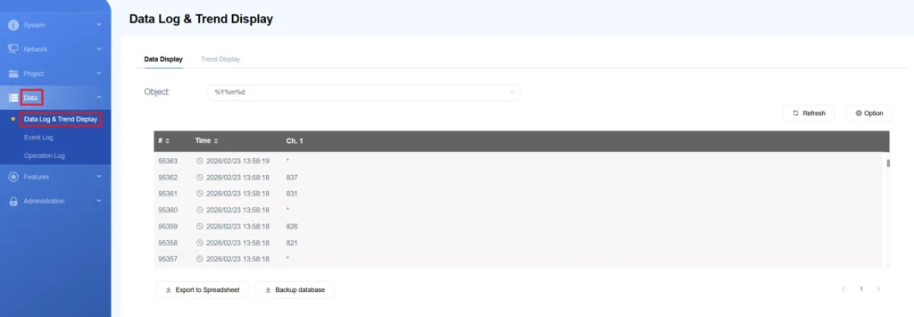 Displaying EasyWeb Data logs
