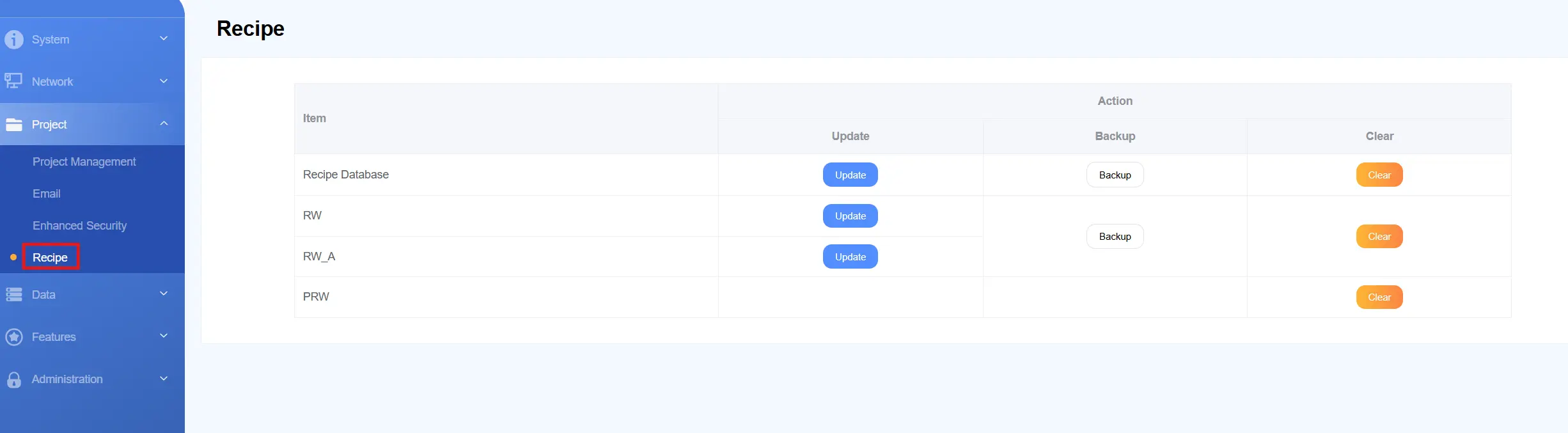 EasyWeb Recipe Database Settings