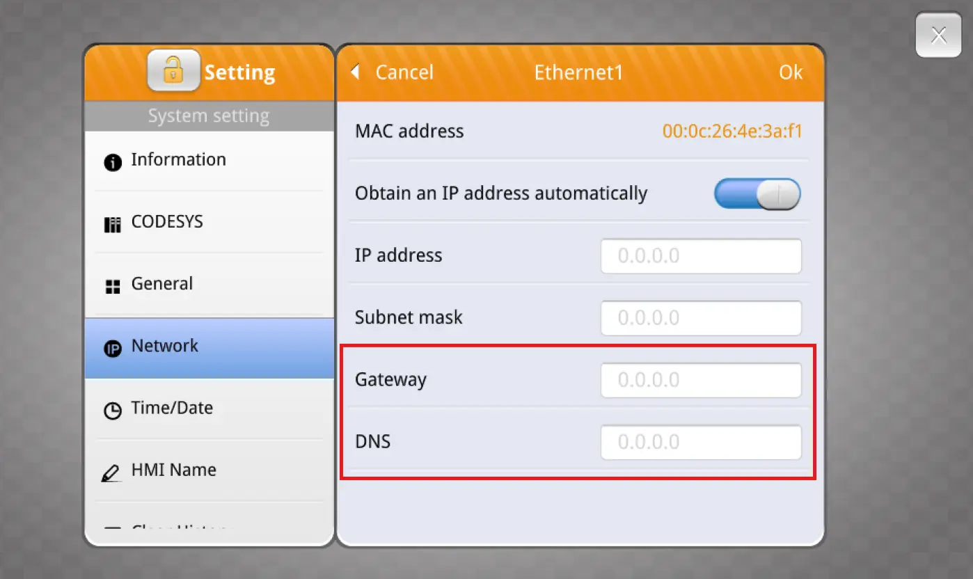Gateway and DNS settings
