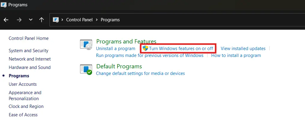 going to turn windows features on How do I enable the Mobile Access Client for AVEVA Edge?
