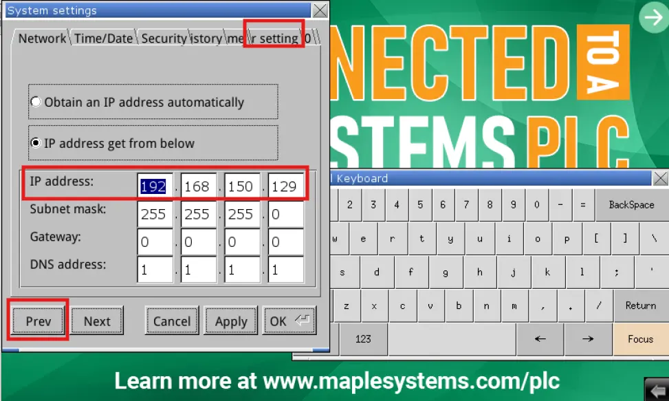 Navigating to the VNC tab of the HMI5000