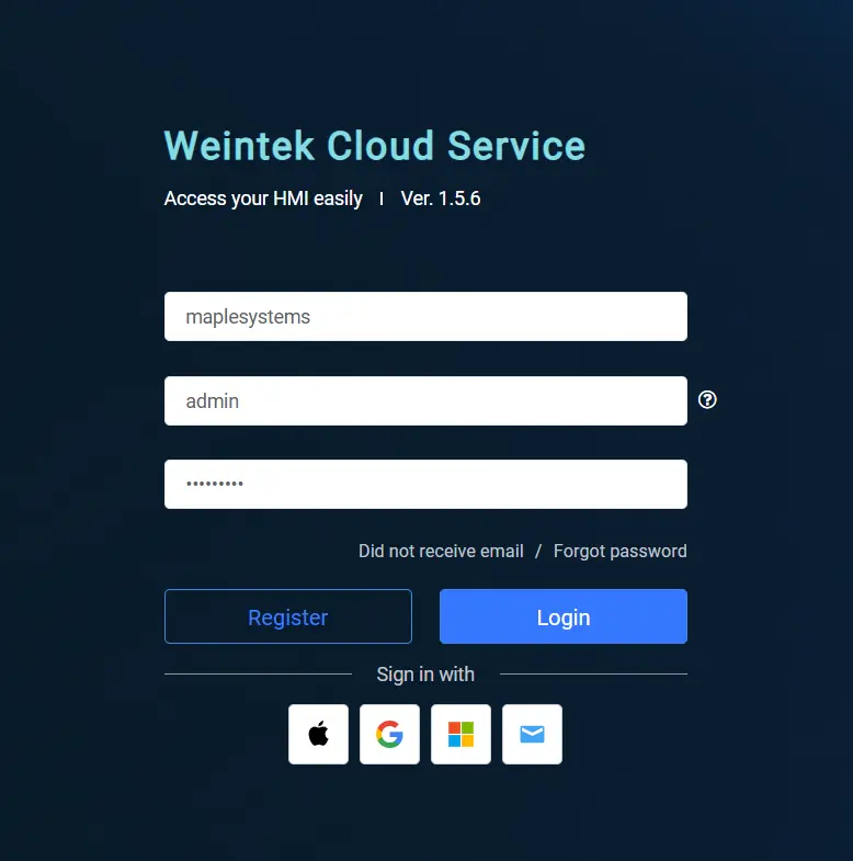 Logging in to Weincloud