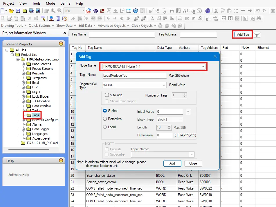 Making a Local Modbus Tag in MAPware-7000