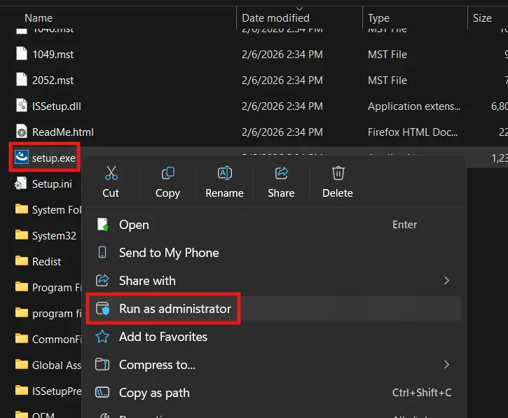 running AVEVA Edge's setup.exe as an administrator