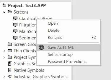 Saving an Individual AVEVA Screen as HTML