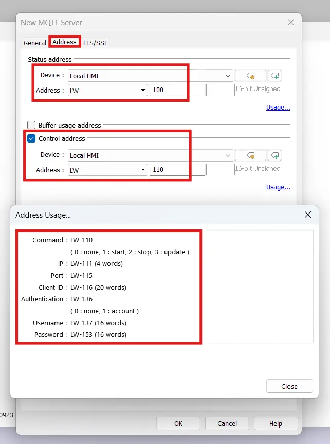 Setting an MQTT Control Address